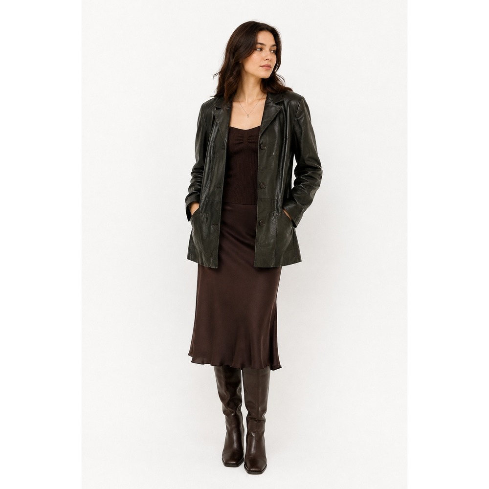 Vintage Black Leather Blazer Jacket Womens 12 Reg Y2K Whimsigoth Coat Pocket